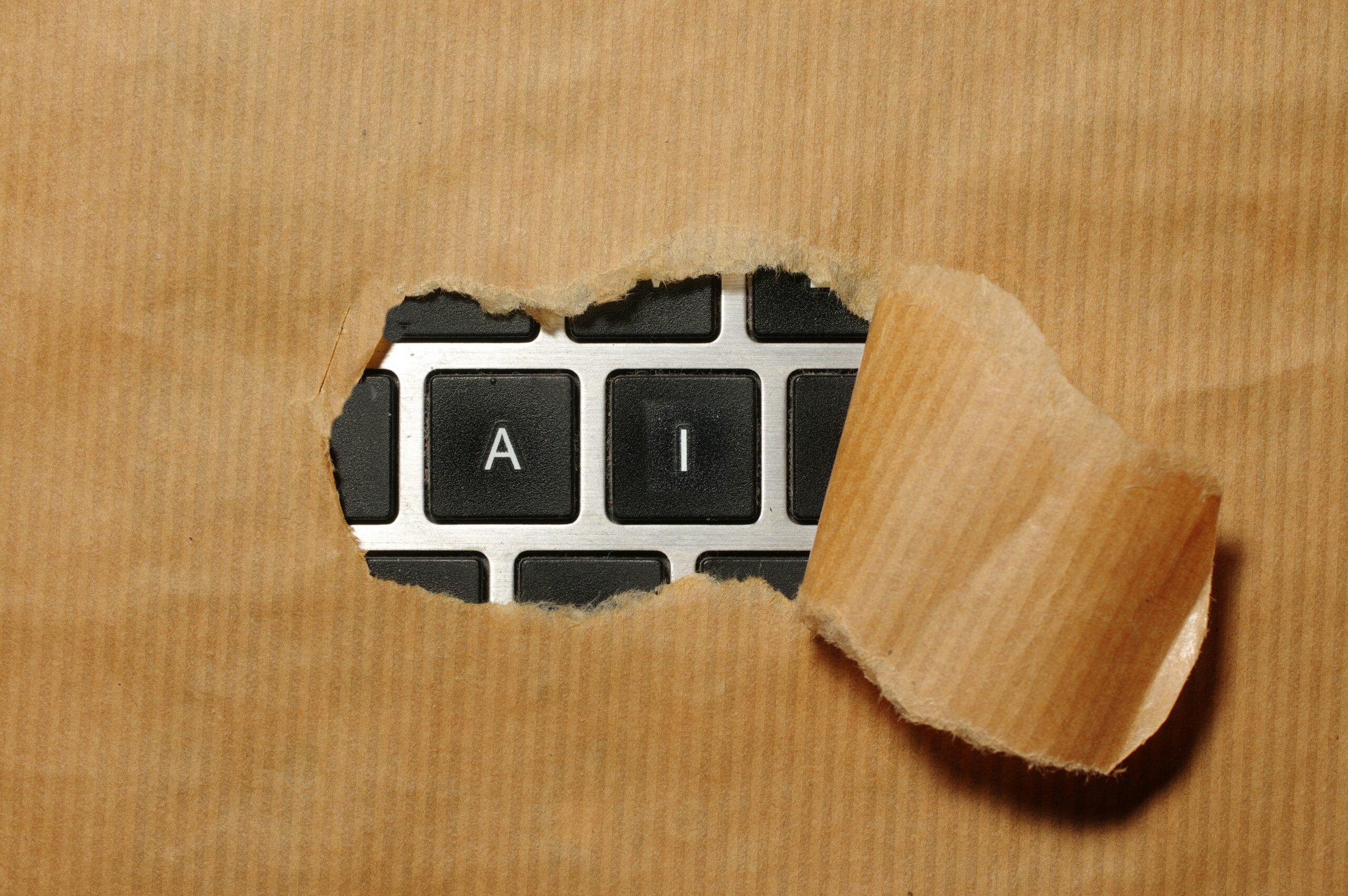 A piece of cardboard with a keyboard appearing through it https://unsplash.com/photos/a-piece-of-cardboard-with-a-keyboard-appearing-through-it-vi1HXPw6hyw